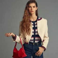 Contrast-trim lady jacket in bouclé tweed