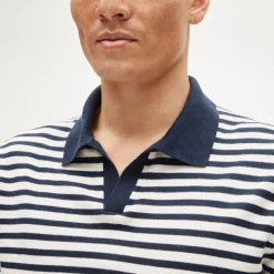 Cotton johnny-collar sweater-polo in stripe