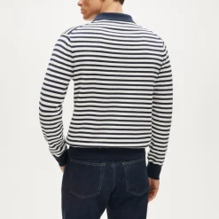 Cotton johnny-collar sweater-polo in stripe
