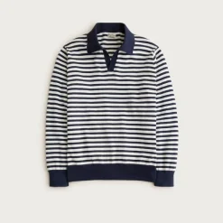 Cotton johnny-collar sweater-polo in stripe