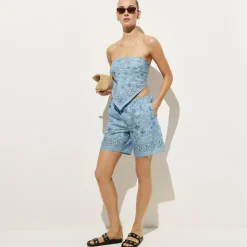 Cotton voile bandana short in paisley print