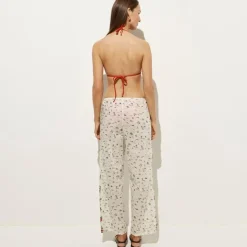 Cotton voile beach pant in map print