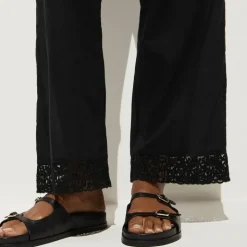 Cotton voile beach pant with lace trim