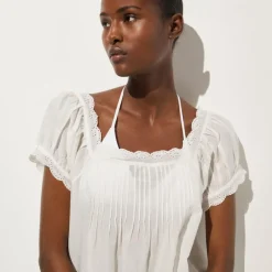 Cotton voile scallop-trim babydoll dress