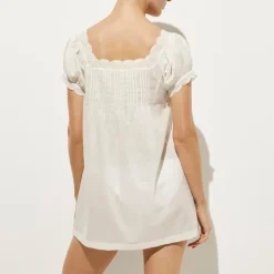 Cotton voile scallop-trim babydoll dress