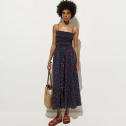 Cotton voile smocked sundress in cherry print