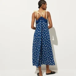 Cotton voile tie-shoulder maxi dress in daisy print