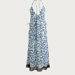 Crinkle side-tie dress with lace trim