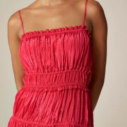 Crinkled ruffle-trim dress