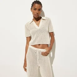 Crochet beach polo shirt in cotton