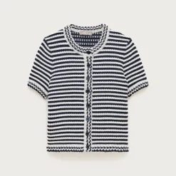 Crochet short-sleeve cardigan in stripe