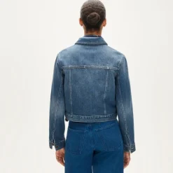 Cropped denim jacket with pintucks