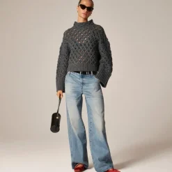 Cross-cable mockneck sweater in wool blend