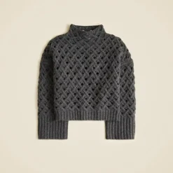 Cross-cable mockneck sweater in wool blend