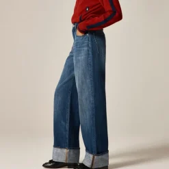 Cuffed lower-rise wide-leg jean