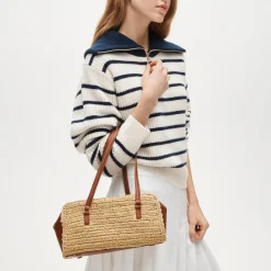 Delphine handknotted shoulder bag in straw