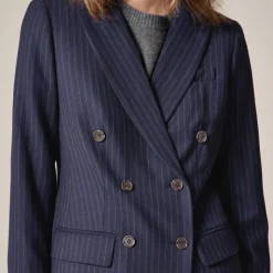 Double-breasted blazer in pinstriped wool blend