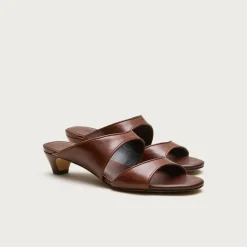 Double-strap kitten heels in Italian leather