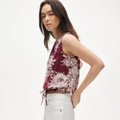 Drawstring-waist tank top in pineapple garden sateen