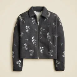 Embellished bomber jacket in heritage fleece