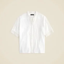 Embroidered lace-trim button-up shirt in cotton voile