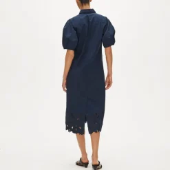 Embroidered shirt-dress in cotton poplin