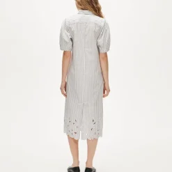 Embroidered shirt-dress in striped cotton poplin