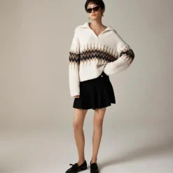 Fair Isle johnny-collar sweater in bouclé yarn