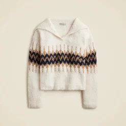 Fair Isle johnny-collar sweater in bouclé yarn