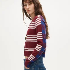 Featherweight cashmere cardigan in mixed stripe