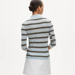 Featherweight cashmere collared cardigan in mixed stripe