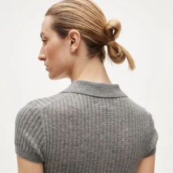 Featherweight cashmere pointelle short-sleeve sweater-polo