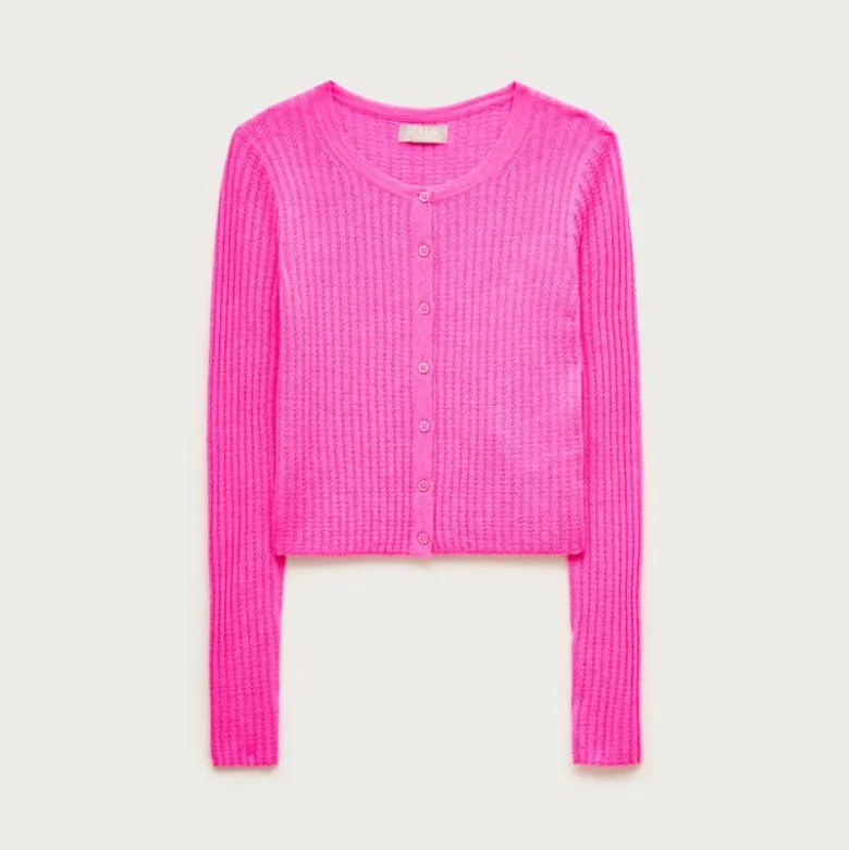 Featherweight cashmere pointelle cardigan