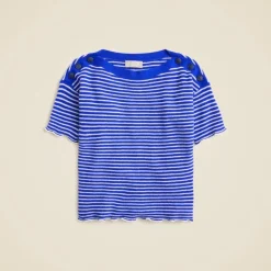 Featherweight cashmere ruffle-trim T-shirt in stripe