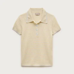 Featherweight ribbed cashmere short-sleeve sweater-polo in stripe