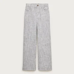 Five-pocket pant in striped stretch linen blend