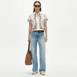 Gamine button-down shirt in map print