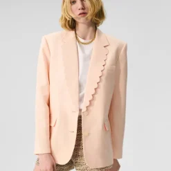 Gamine scallop-trim blazer in Gramercy linen blend
