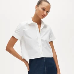 Gamine scallop-trim button-down shirt