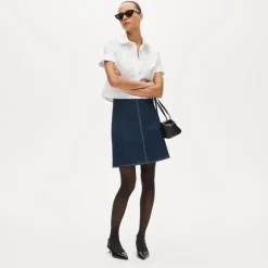 Gamine scallop-trim button-down shirt