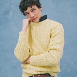 Garment-dyed cable-knit cotton sweater