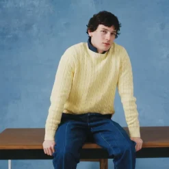 Garment-dyed cable-knit cotton sweater