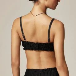 Gathered linen-blend bra top