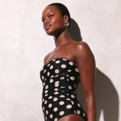 Gemma ruched bandeau one-piece in dot print