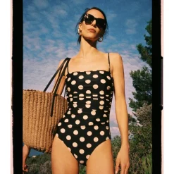 Gemma ruched bandeau one-piece in dot print