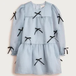 Girls' bow-embellished dress in crinkle organza