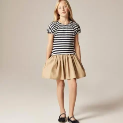 Girls' bubble-sleeve mixy dress in stripe