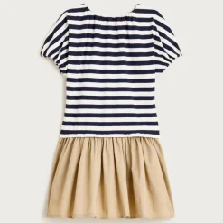 Girls' bubble-sleeve mixy dress in stripe