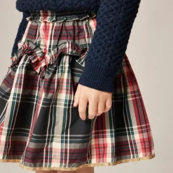 Girls' cotton poplin ruffle skirt in Stewart tartan