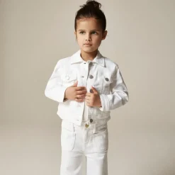 Girls' cropped denim trucker jacket in white